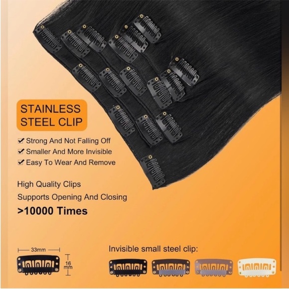 Jet Black Remy Human Hair 20 Inch Clip In Hair Extensions - Picture 7 of 10